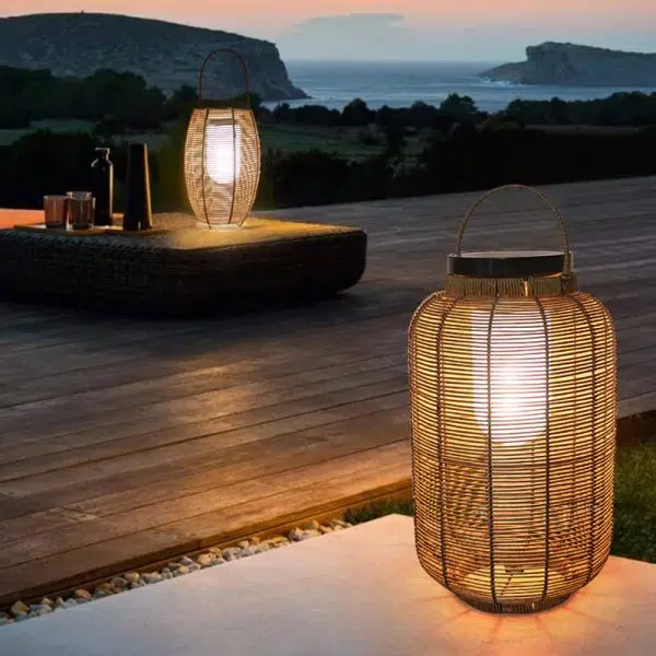 Traditional Japanese Solar Waterproof Weaving PE Rattan Acrylic Iron Cylindrical Lantern LED Landscape Lighting For Garden & Outdoor Patio - Image 2
