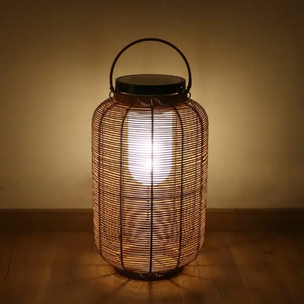 Traditional Japanese Solar Waterproof Weaving PE Rattan Acrylic Iron Cylindrical Lantern LED Landscape Lighting For Garden & Outdoor Patio - Image 10