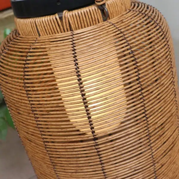 Traditional Japanese Solar Waterproof Weaving PE Rattan Acrylic Iron Cylindrical Lantern LED Landscape Lighting For Garden & Outdoor Patio - Image 8