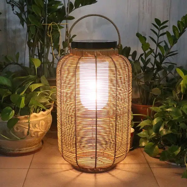 Traditional Japanese Solar Waterproof Weaving PE Rattan Acrylic Iron Cylindrical Lantern LED Landscape Lighting For Garden & Outdoor Patio - Image 3