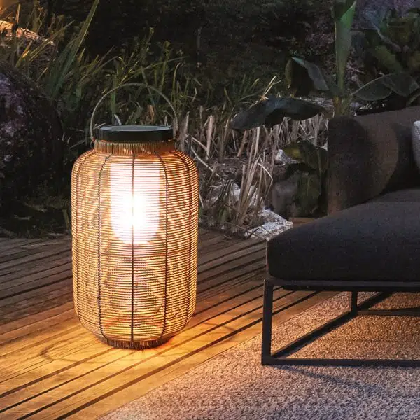 Traditional Japanese Solar Waterproof Weaving PE Rattan Acrylic Iron Cylindrical Lantern LED Landscape Lighting For Garden & Outdoor Patio - Image 5
