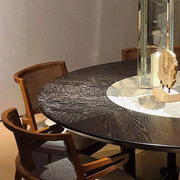 Traditional Vintage Microfiber Leather, Wood & Rattan Curved Dining Chair For Dining Room, Living Room And Bedroom - Image 7