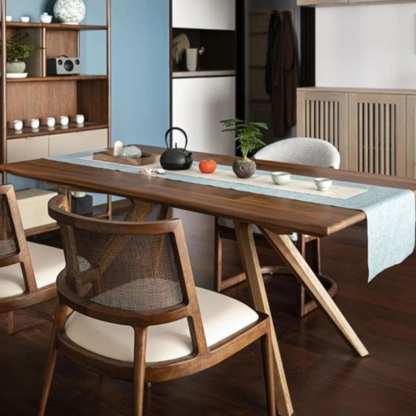 Traditional Vintage Microfiber Leather, Wood & Rattan Curved Dining Chair For Dining Room, Living Room And Bedroom - Image 6