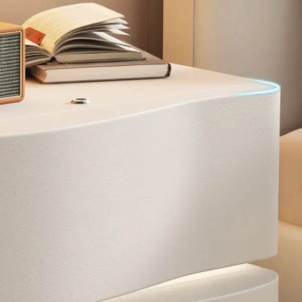 Contemporary Creative Solid Wood Leather Rounded Square Nightstand 2-Drawer For Bedroom - Image 7