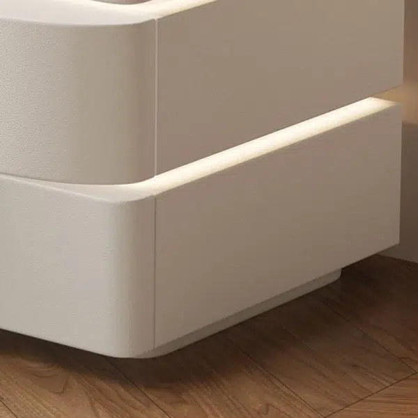 Contemporary Creative Solid Wood Leather Rounded Square Nightstand 2-Drawer For Bedroom - Image 9