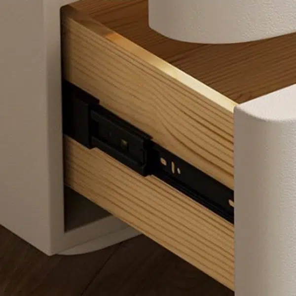 Contemporary Creative Solid Wood Leather Rounded Square Nightstand 2-Drawer For Bedroom - Image 10