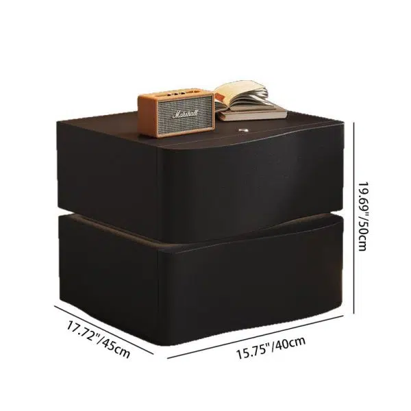 Contemporary Creative Solid Wood Leather Rounded Square Nightstand 2-Drawer For Bedroom - Image 4