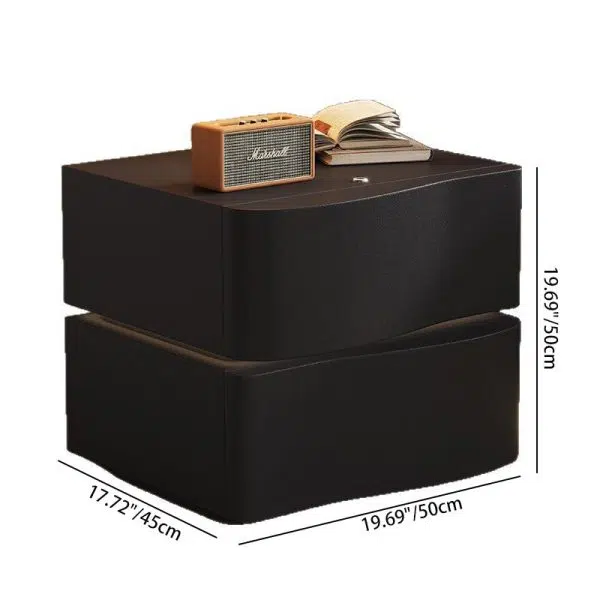 Contemporary Creative Solid Wood Leather Rounded Square Nightstand 2-Drawer For Bedroom - Image 6