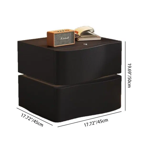 Contemporary Creative Solid Wood Leather Rounded Square Nightstand 2-Drawer For Bedroom - Image 5