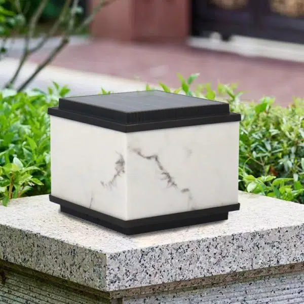 Traditional Chinese Solar Waterproof Rectangular Marble Textured Aluminum Resin LED Post Head Light For Garden - Image 14