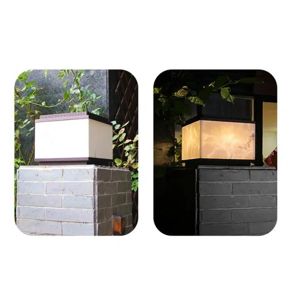 Traditional Chinese Solar Waterproof Rectangular Marble Textured Aluminum Resin LED Post Head Light For Garden - Image 13