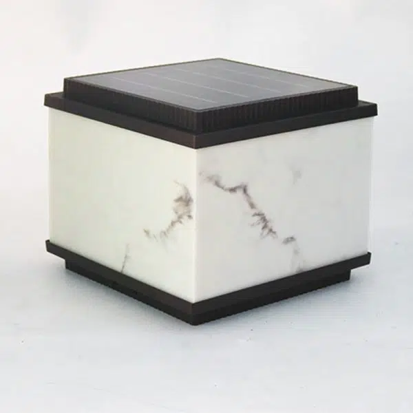 Traditional Chinese Solar Waterproof Rectangular Marble Textured Aluminum Resin LED Post Head Light For Garden - Image 18