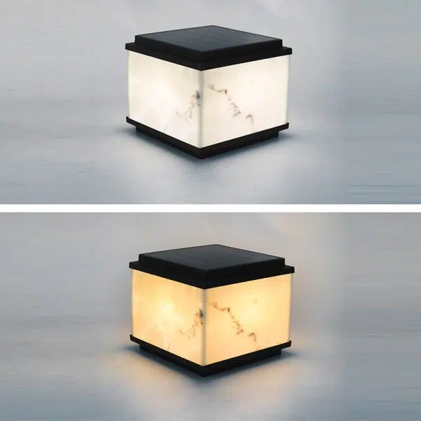 Traditional Chinese Solar Waterproof Rectangular Marble Textured Aluminum Resin LED Post Head Light For Garden - Image 22