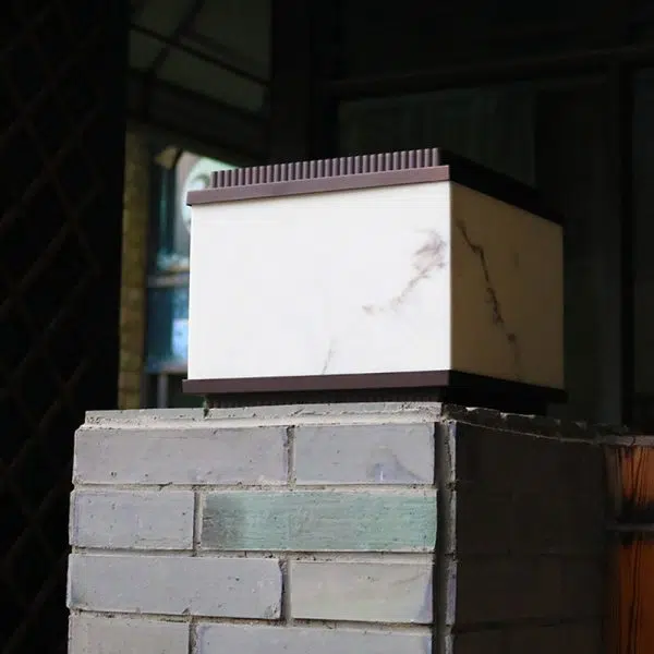 Traditional Chinese Solar Waterproof Rectangular Marble Textured Aluminum Resin LED Post Head Light For Garden - Image 19