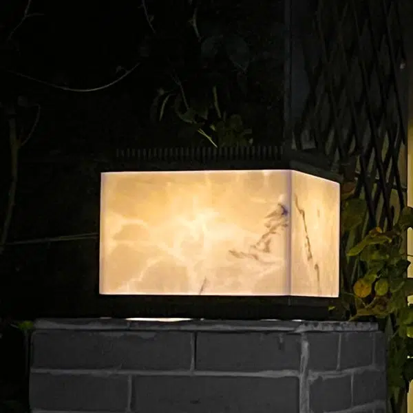 Traditional Chinese Solar Waterproof Rectangular Marble Textured Aluminum Resin LED Post Head Light For Garden - Image 20