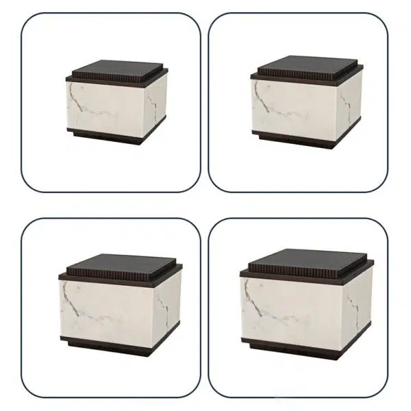 Traditional Chinese Solar Waterproof Rectangular Marble Textured Aluminum Resin LED Post Head Light For Garden - Image 21