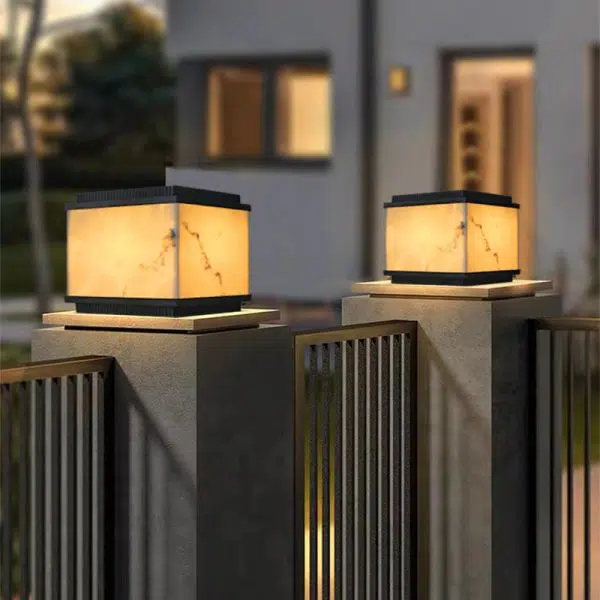 Traditional Chinese Solar Waterproof Rectangular Marble Textured Aluminum Resin LED Post Head Light For Garden - Image 3
