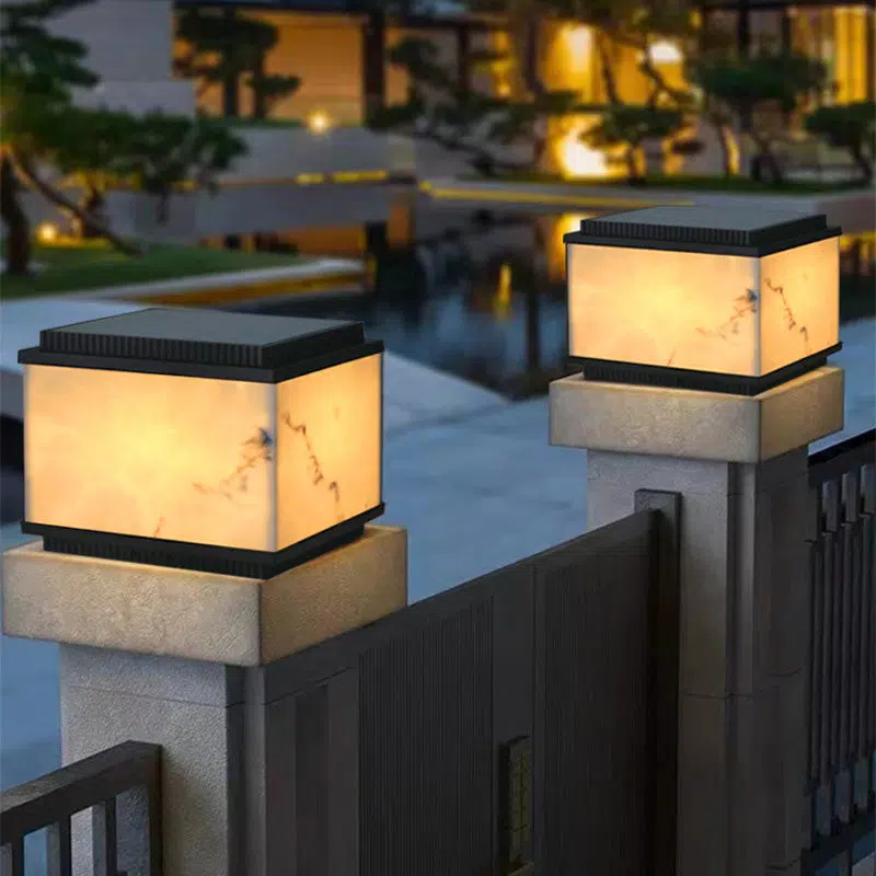 BS-Lighting-LC02846-24.jpg Traditional Chinese Solar Waterproof Rectangular Marble Textured Aluminum Resin LED Post Head Light For Garden - Image 1