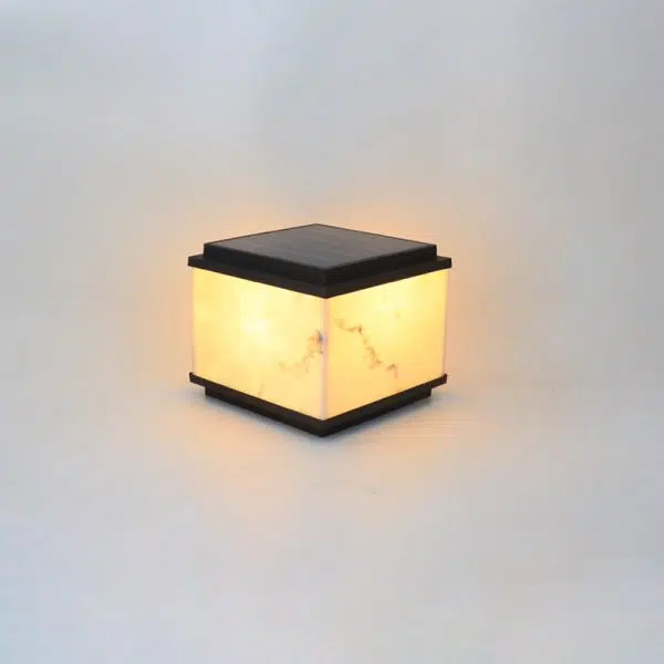 Traditional Chinese Solar Waterproof Rectangular Marble Textured Aluminum Resin LED Post Head Light For Garden - Image 2
