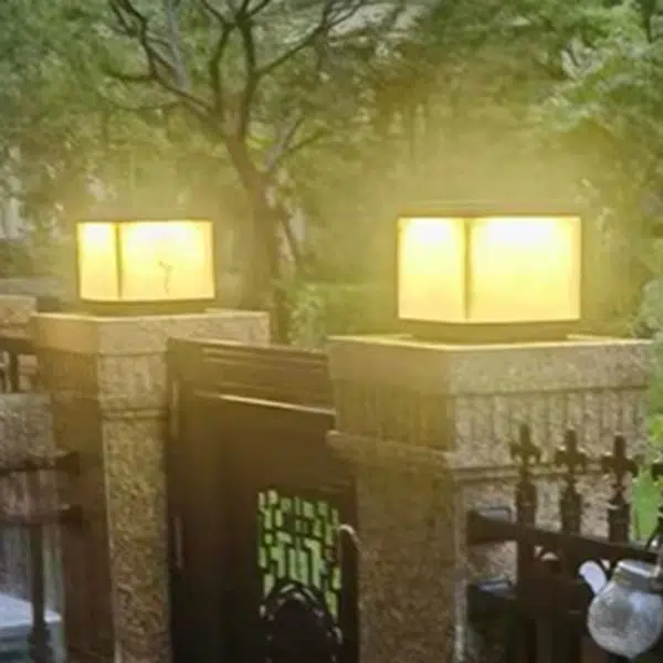 Traditional Chinese Solar Waterproof Rectangular Marble Textured Aluminum Resin LED Post Head Light For Garden - Image 15