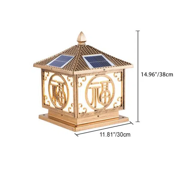 Traditional Chinese Solar Waterproof Quadrangle House Shape Aluminum LED Post Head Light Outdoor Light For Garden - Image 5