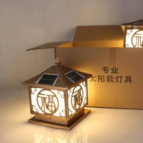 Traditional Chinese Solar Waterproof Quadrangle House Shape Aluminum LED Post Head Light Outdoor Light For Garden - Image 11