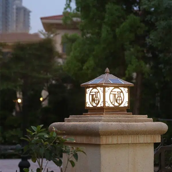 Traditional Chinese Solar Waterproof Quadrangle House Shape Aluminum LED Post Head Light Outdoor Light For Garden - Image 19