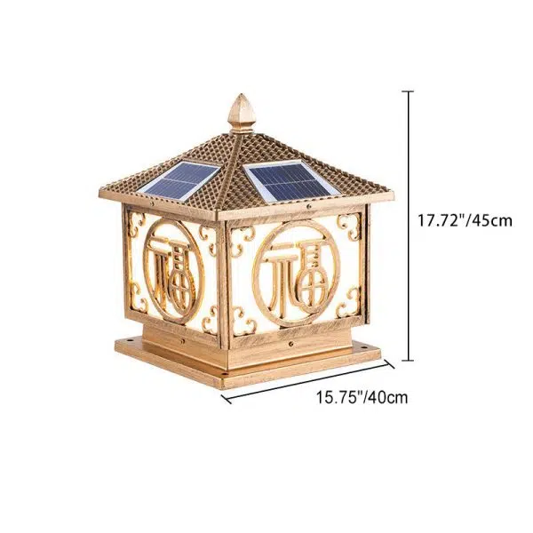 Traditional Chinese Solar Waterproof Quadrangle House Shape Aluminum LED Post Head Light Outdoor Light For Garden - Image 6