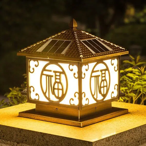 Traditional Chinese Solar Waterproof Quadrangle House Shape Aluminum LED Post Head Light Outdoor Light For Garden - Image 12