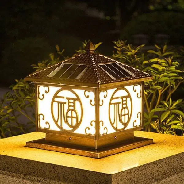 Traditional Chinese Solar Waterproof Quadrangle House Shape Aluminum LED Post Head Light Outdoor Light For Garden - Image 2