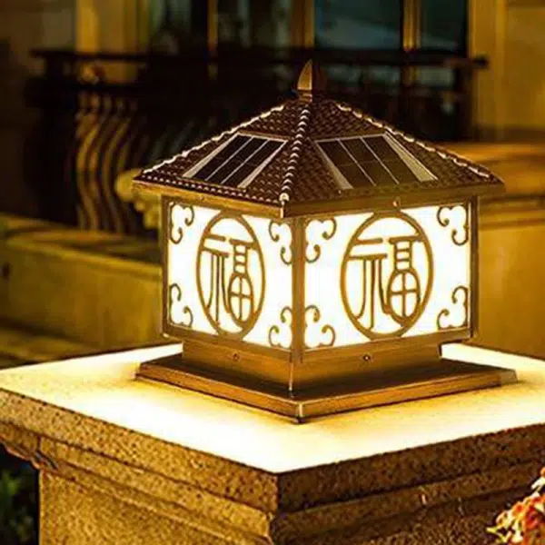 Traditional Chinese Solar Waterproof Quadrangle House Shape Aluminum LED Post Head Light Outdoor Light For Garden - Image 3