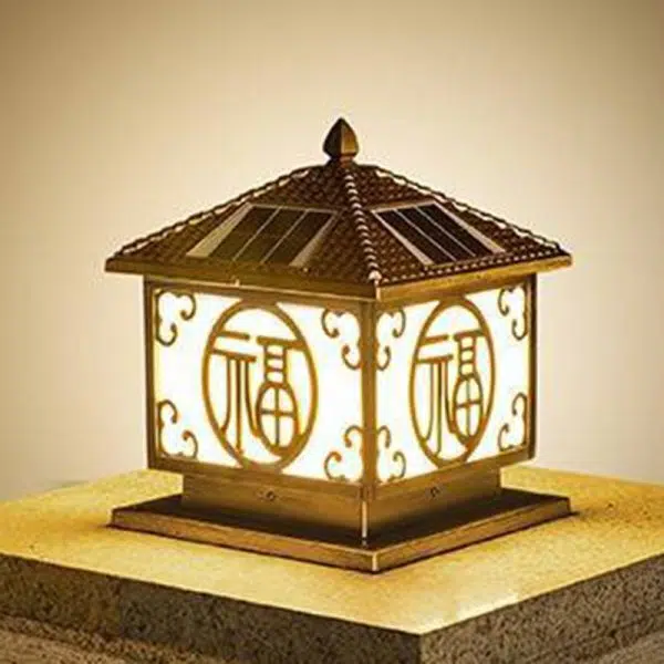 Traditional Chinese Solar Waterproof Quadrangle House Shape Aluminum LED Post Head Light Outdoor Light For Garden - Image 14