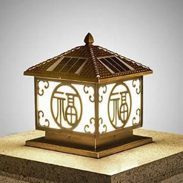 Traditional Chinese Solar Waterproof Quadrangle House Shape Aluminum LED Post Head Light Outdoor Light For Garden - Image 15