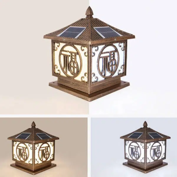 Traditional Chinese Solar Waterproof Quadrangle House Shape Aluminum LED Post Head Light Outdoor Light For Garden - Image 10