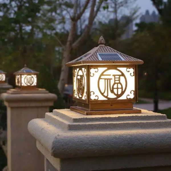 Traditional Chinese Solar Waterproof Quadrangle House Shape Aluminum LED Post Head Light Outdoor Light For Garden - Image 17