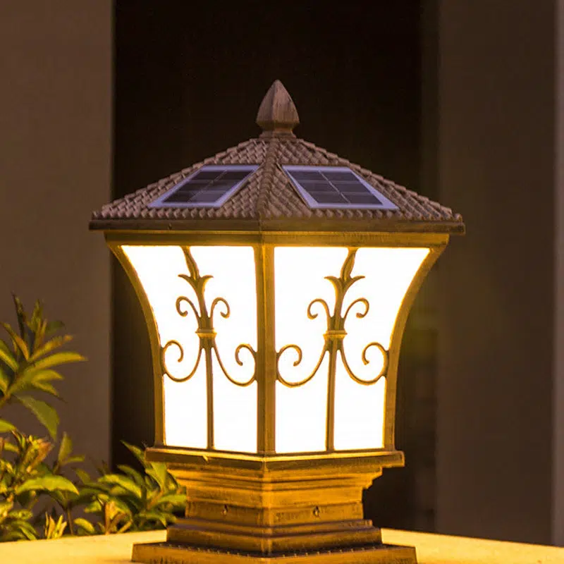 BS-Lighting-LC02958-13-4e1cf34f-b65d-4c31-b798-d6a6309ced9a.jpg Traditional Chinese Solar Waterproof Quadrangle Carved Aluminum Glass LED Post Head Light Outdoor Light For Garden - Image 1