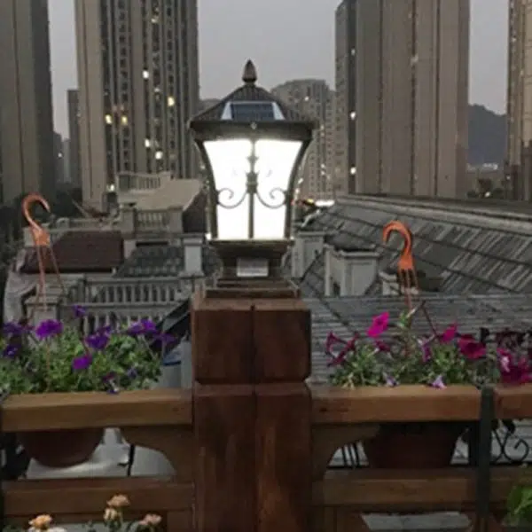 Traditional Chinese Solar Waterproof Quadrangle Carved Aluminum Glass LED Post Head Light Outdoor Light For Garden - Image 11