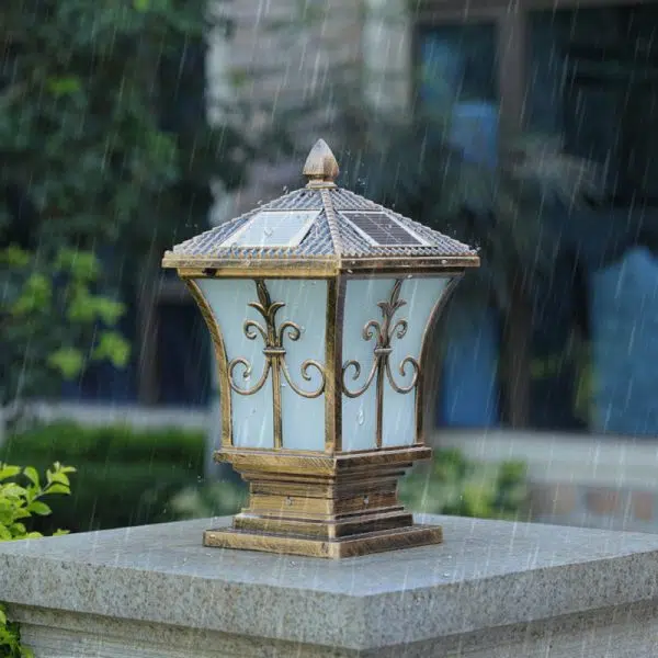 Traditional Chinese Solar Waterproof Quadrangle Carved Aluminum Glass LED Post Head Light Outdoor Light For Garden - Image 13