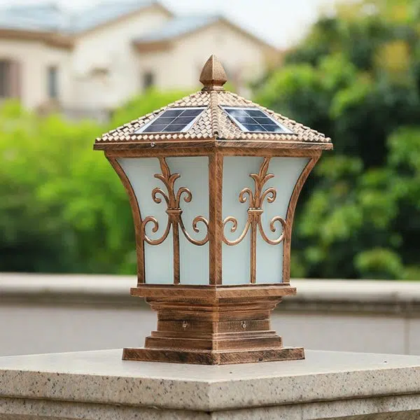 Traditional Chinese Solar Waterproof Quadrangle Carved Aluminum Glass LED Post Head Light Outdoor Light For Garden - Image 14