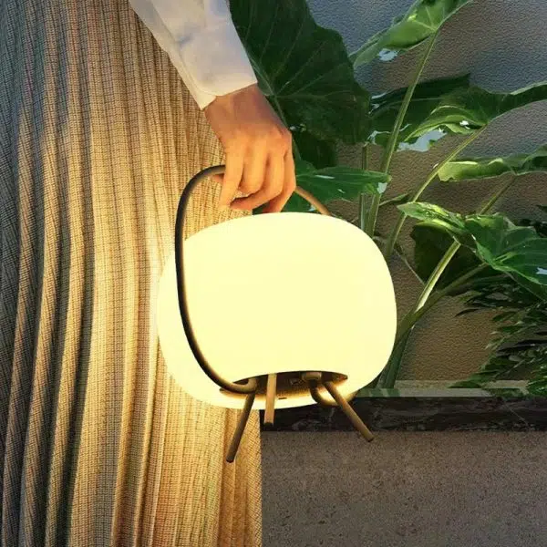 Modern Minimalist Solar Waterproof Portable Oval PE Shade Iron LED Outdoor Light For Garden - Image 9