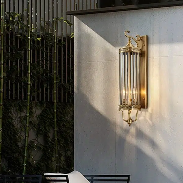 Modern Luxury Waterproof Line Cylinder Copper Frame Glass Shade 1/3/6 Light Wall Sconce Lamp For Garden - Image 3
