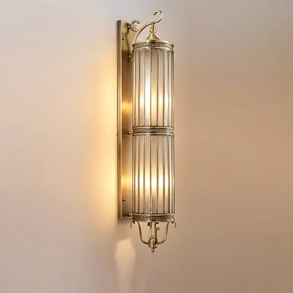 Modern Luxury Waterproof Line Cylinder Copper Frame Glass Shade 1/3/6 Light Wall Sconce Lamp For Garden - Image 26