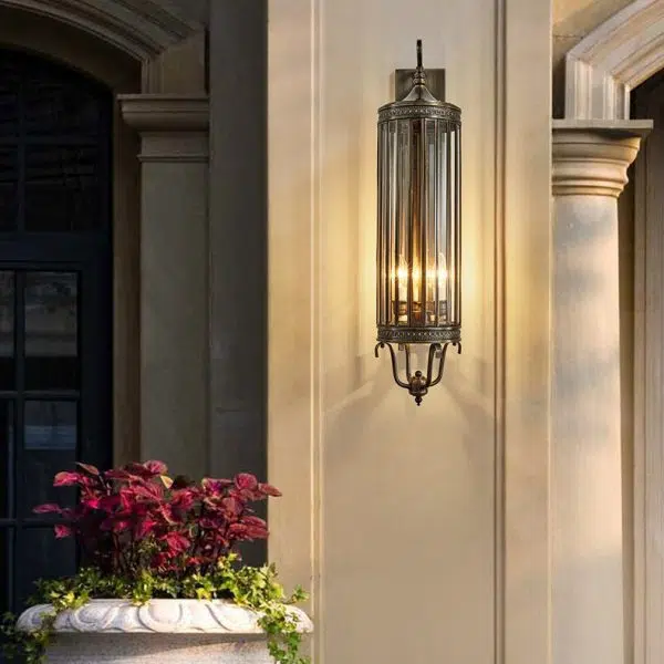 Modern Luxury Waterproof Line Cylinder Copper Frame Glass Shade 1/3/6 Light Wall Sconce Lamp For Garden - Image 15