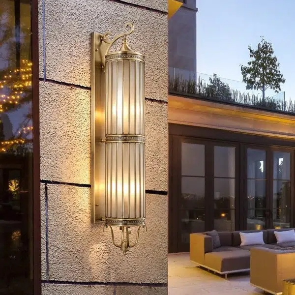 Modern Luxury Waterproof Line Cylinder Copper Frame Glass Shade 1/3/6 Light Wall Sconce Lamp For Garden - Image 10