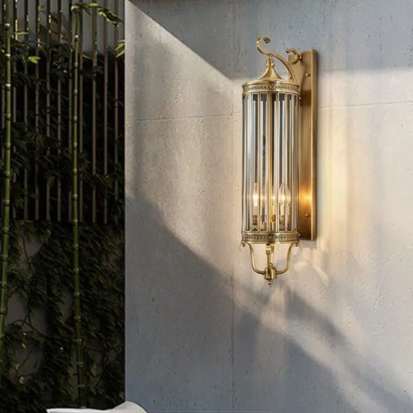 Modern Luxury Waterproof Line Cylinder Copper Frame Glass Shade 1/3/6 Light Wall Sconce Lamp For Garden - Image 11