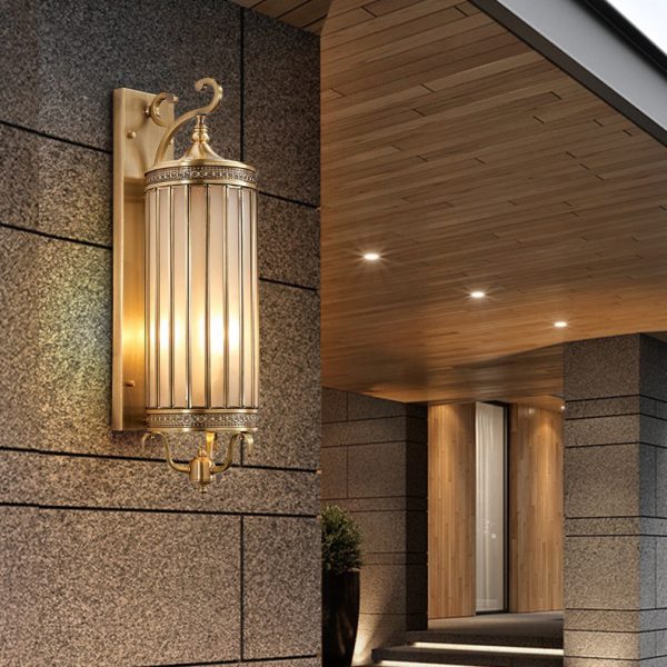 Modern Luxury Waterproof Line Cylinder Copper Frame Glass Shade 1/3/6 Light Wall Sconce Lamp For Garden - Image 2