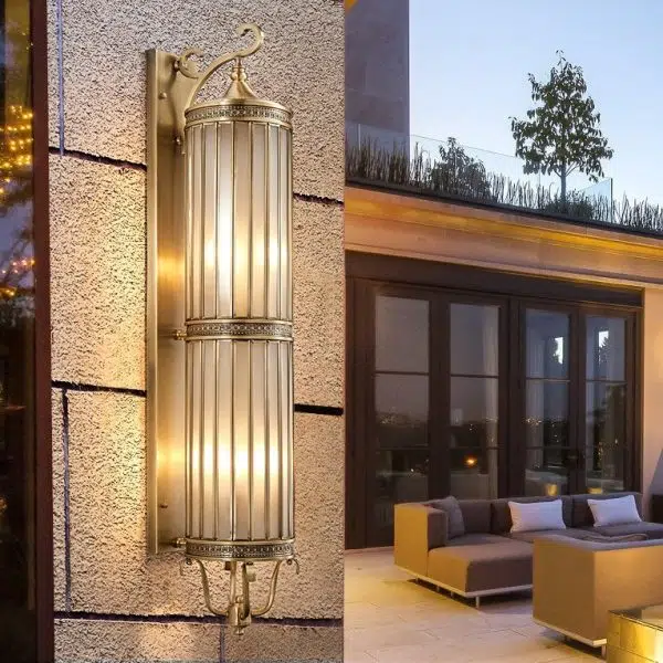 Modern Luxury Waterproof Line Cylinder Copper Frame Glass Shade 1/3/6 Light Wall Sconce Lamp For Garden - Image 16