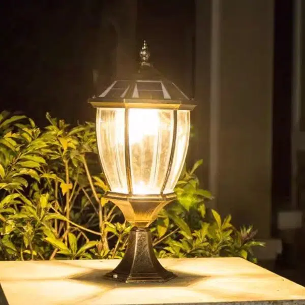 Contemporary Retro Hexagon Aluminum Glass LED Solar Post Head Landscape Light For Garden - Image 7