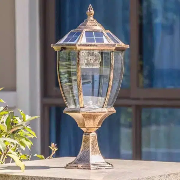 Contemporary Retro Hexagon Aluminum Glass LED Solar Post Head Landscape Light For Garden - Image 12