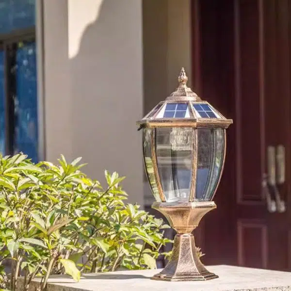 Contemporary Retro Hexagon Aluminum Glass LED Solar Post Head Landscape Light For Garden